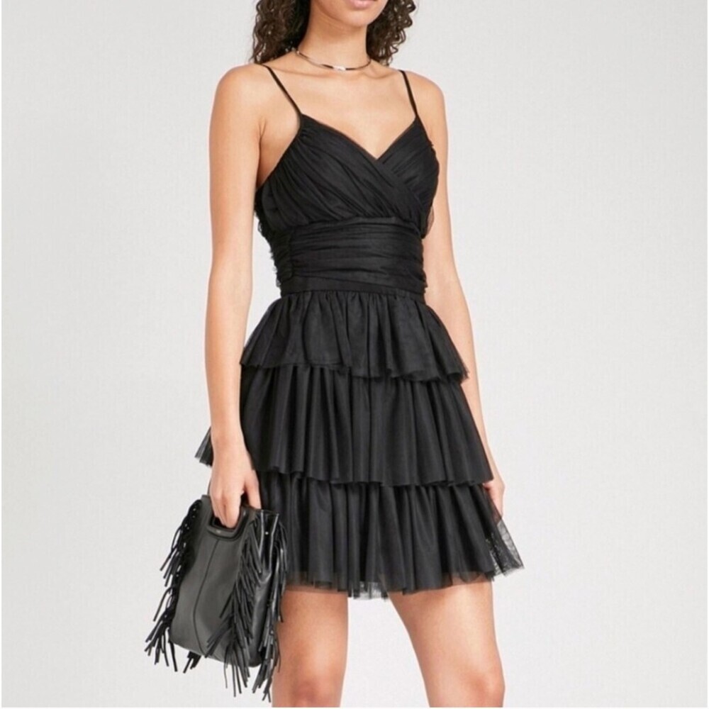 Maje Richard Black Frilled Tulle Mini Dress Size 1 or Small Balletcore